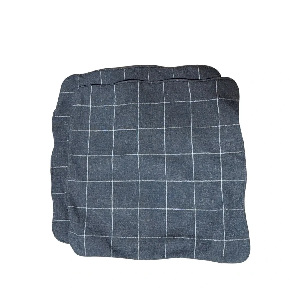 Set of 2 Charcoal Gray White Windowpane Plaid 20x20 Woven Throw Pillow Covers